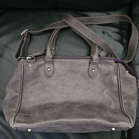 Roots Handbags - Roots 100% Leather Taupe Stainless Steel Hardware Gray Satchel Handbag Purse